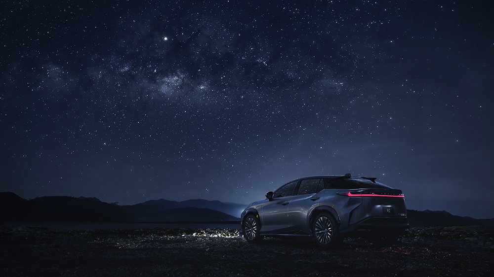 The 2023 Lexus RZ 450e at night