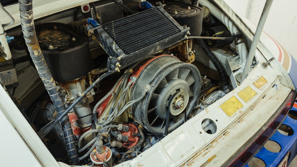The 260 hp, 3.0-liter engine in a 1982 Porsche 911SC that raced in the Dakar Classic.