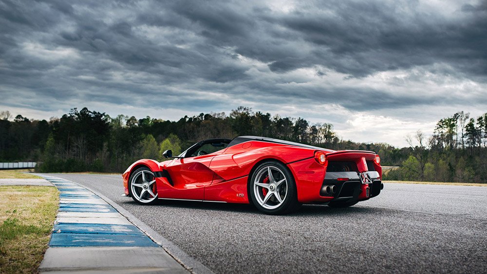 A rear 3/4 view of the 2017 Ferrari LaFerrari Aperta