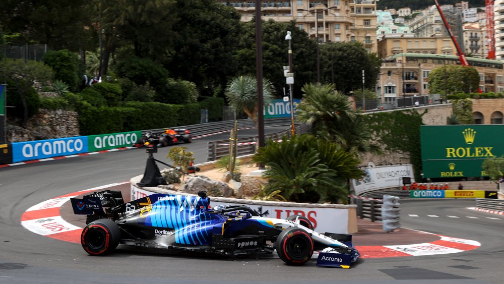 Fomula 1's George Russell competing at the 2021 Monaco Grand Prix for Williams Racing.