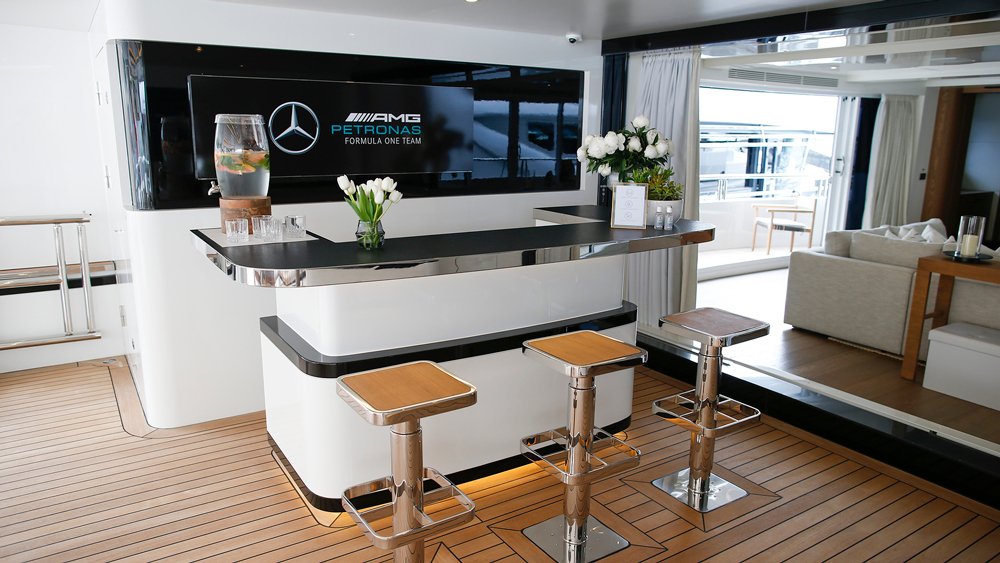 The Mercedes-AMG Petronas Formula 1 team's yacht in Monaco.