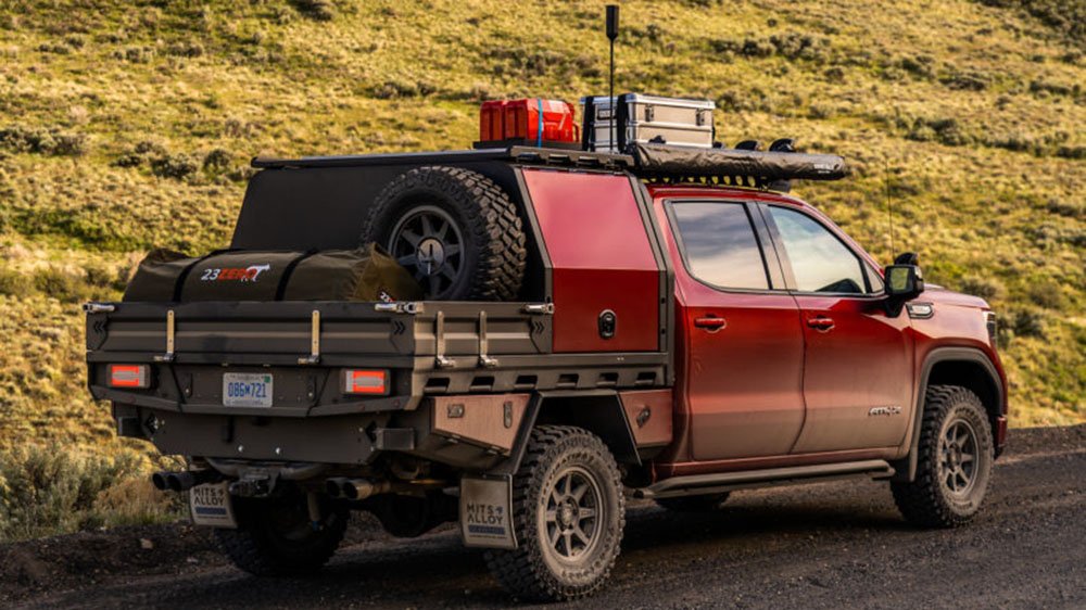 Overland Expo's 2022 GMC Sierra 1500 ATX from the back