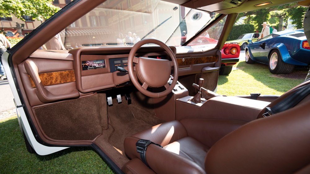 The interior of the 1979 Aston Martin Bulldog, winner of the Coppa d’Oro award at the 2022 Concorso d'Eleganza Villa d'Este.