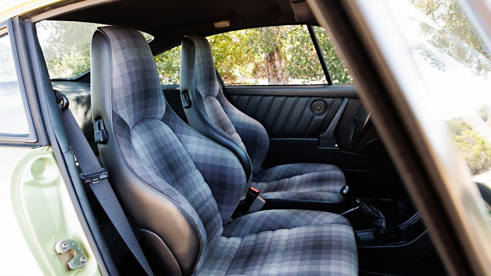 The interior of a rare 1989 Porsche 911 Carrera 3.2 Club Sport.