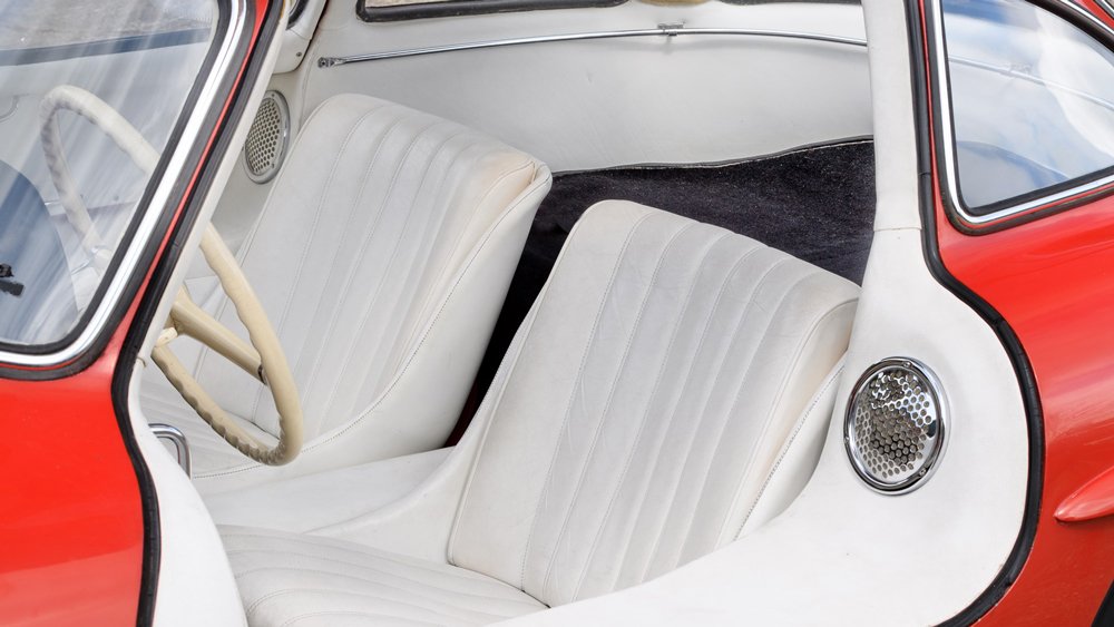 The interior of a 1956 Mercedes-Benz 300 SL Gullwing.