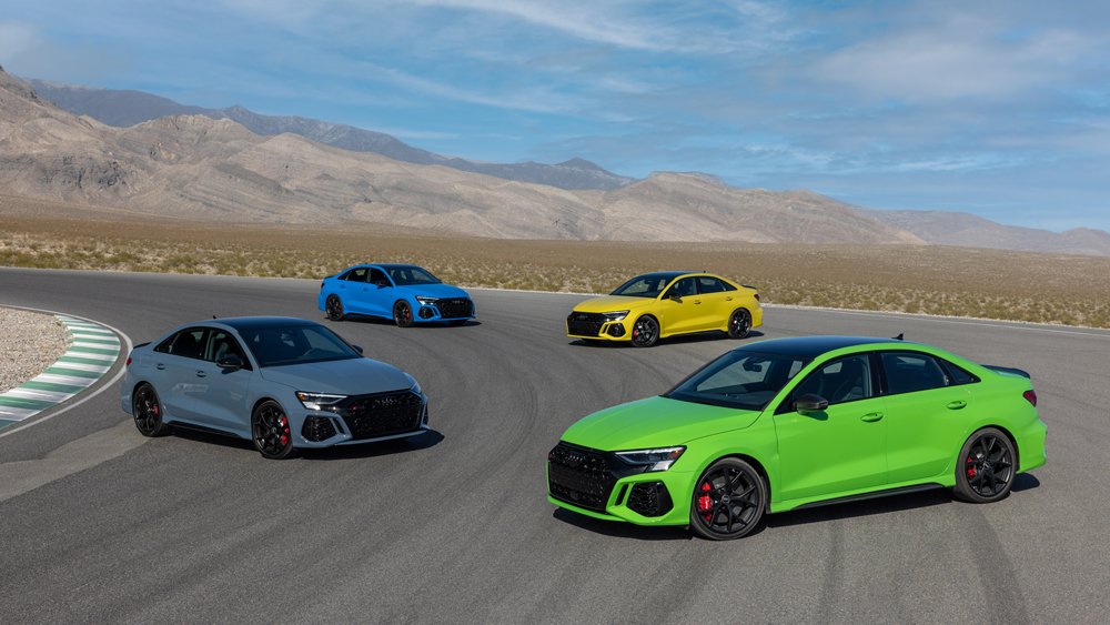 The 2022 Audi RS 3 in assorted colors.