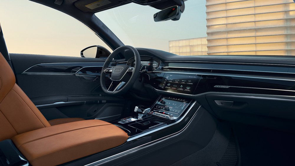 The interior of the 2022 Audi S8 sedan.