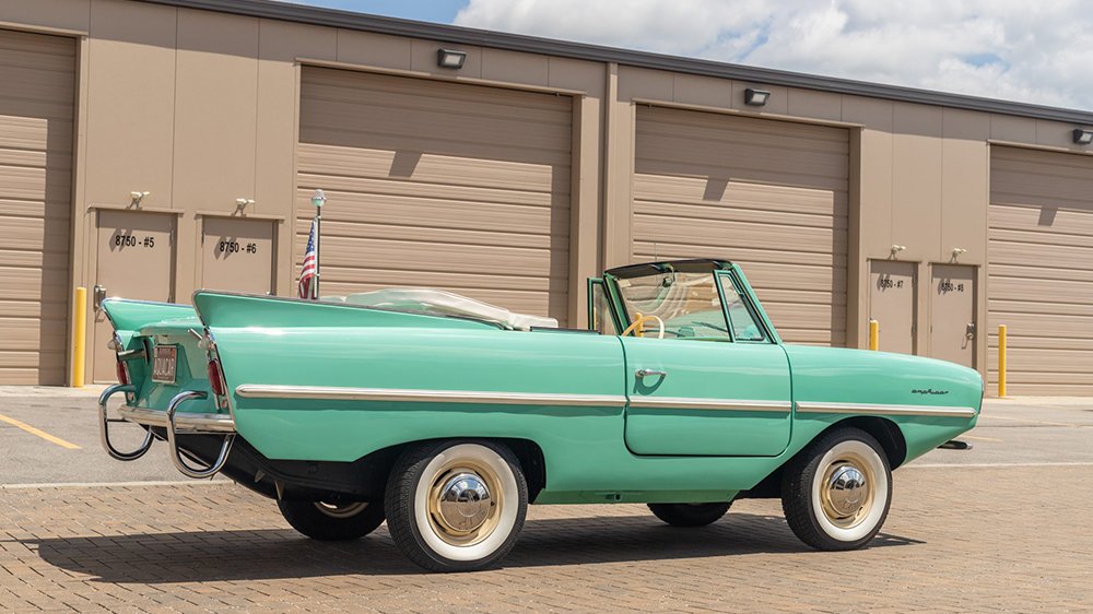 A rear 3/4 view of the 1964 Amphicar Model 770