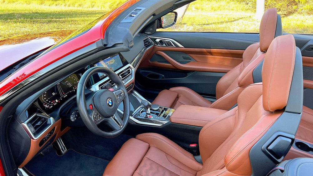The interior of the 2022 BMW M4 Competition xDrive Convertible.