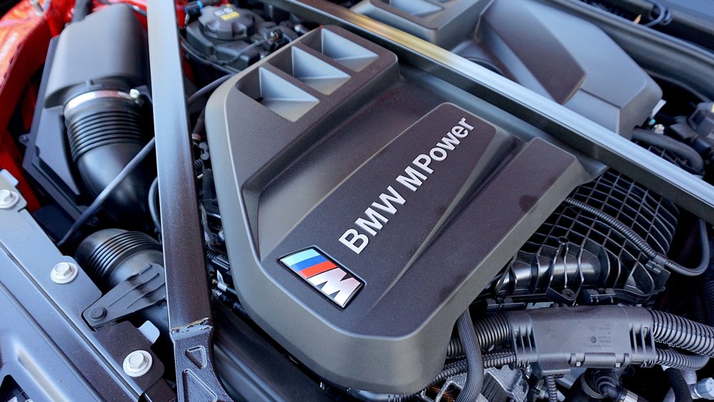 BMW's 3.0-liter twin-turbo straight-six engine inside the 2020 BMW M4 Competition xDrive Convertible.