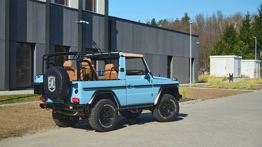 A rear 3/4 view of the Inside the Expedition Motor Company 1991 250GD Wolf
