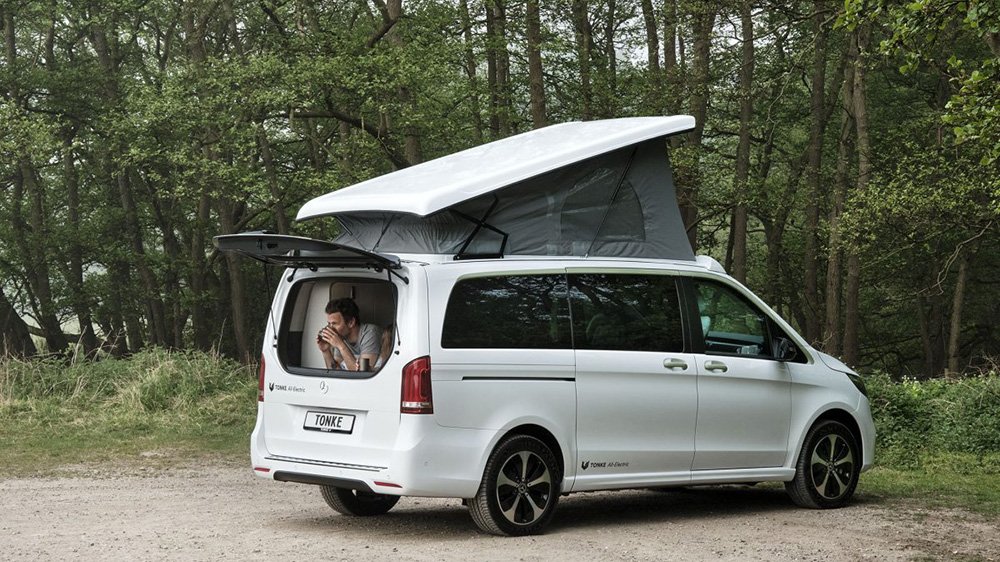 The Tonke Mercedes-Benz EQV Touring in a forest