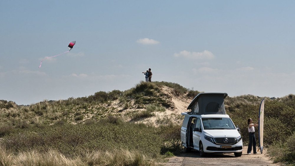 The Tonke Mercedes-Benz EQV Touring on a beach