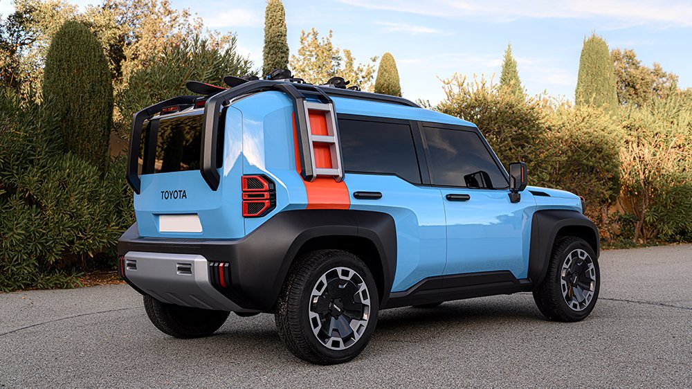 A rear 3/4 view of the Toyota Compact Cruiser EV concept