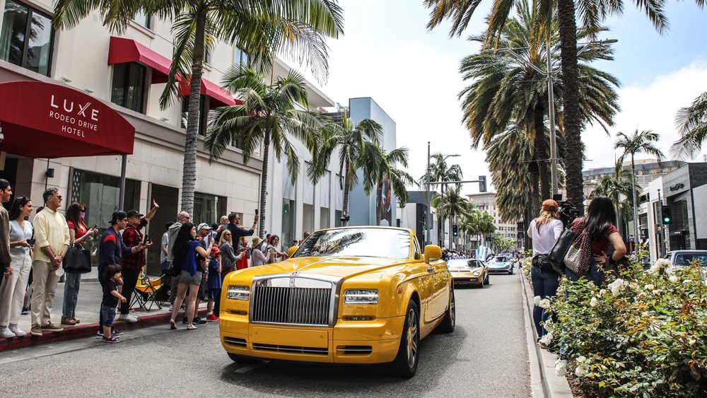 A Rolls-Royce takes part in the Rodeo Drive Concours d'Elegance.