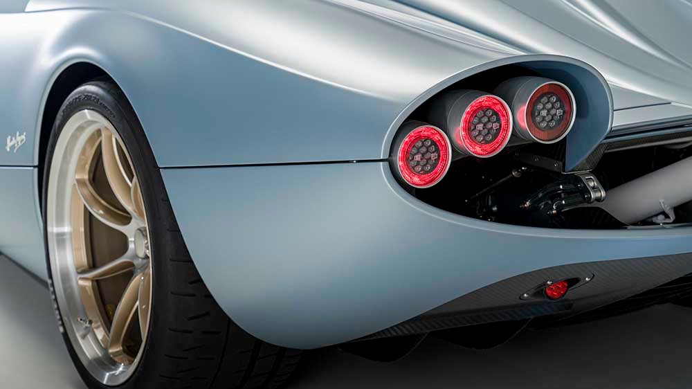 A close up of the Pagani Huayra Codalunga's rear