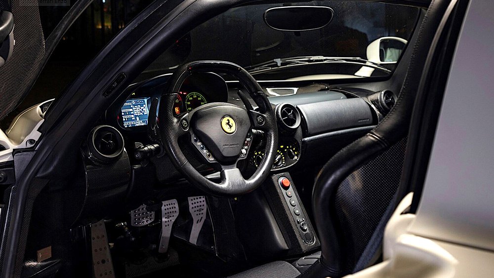 The interior of a 2003 Ferrari Enzo.
