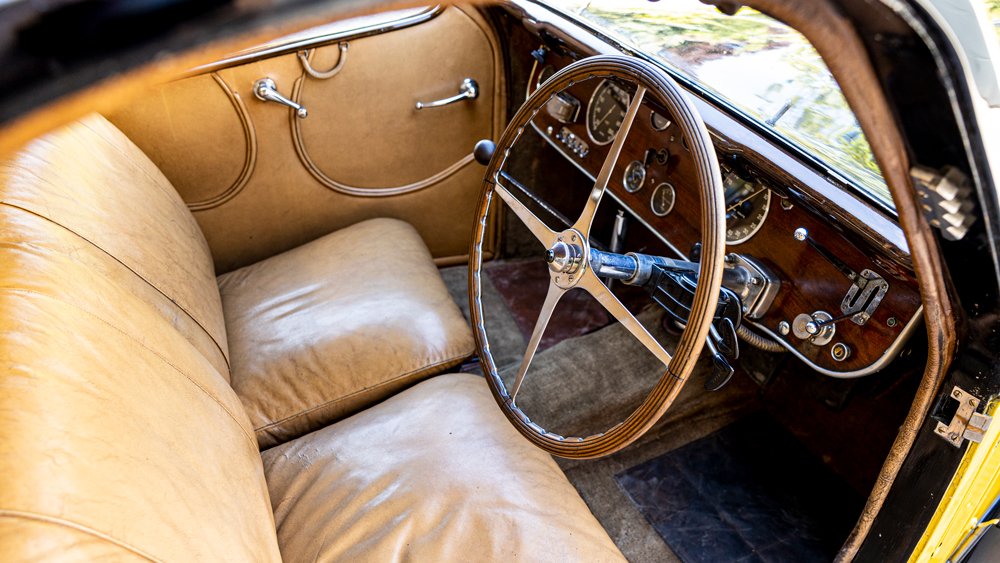 The interior of a 1938 Bugatti Type 57C Atalante.