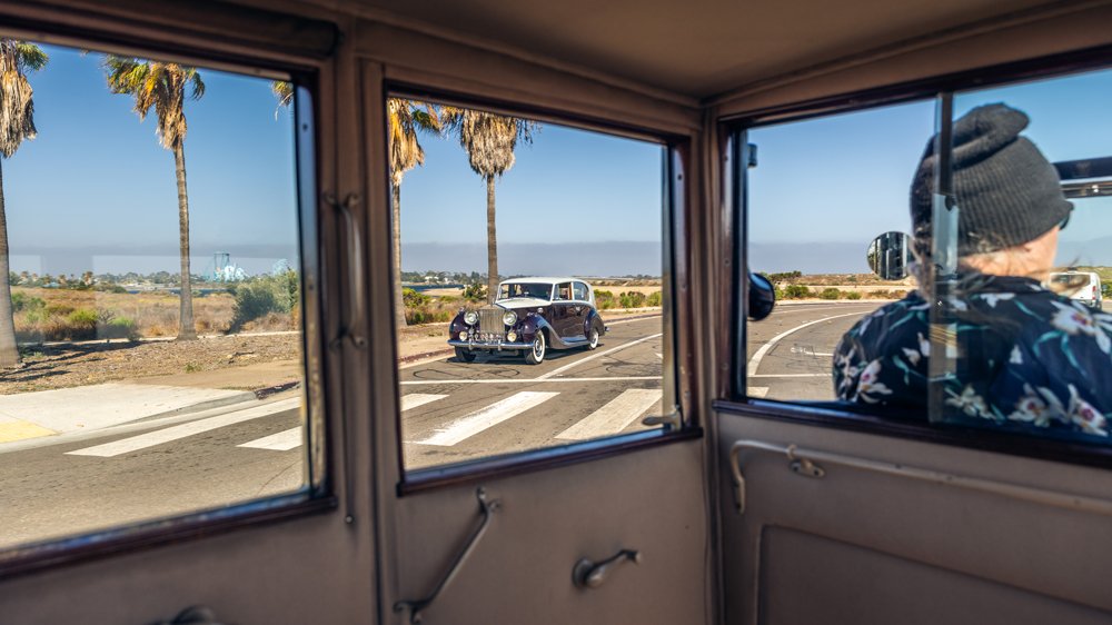 The passenger compartment of a 1921 Rolls-Royce Springfield Ghost.