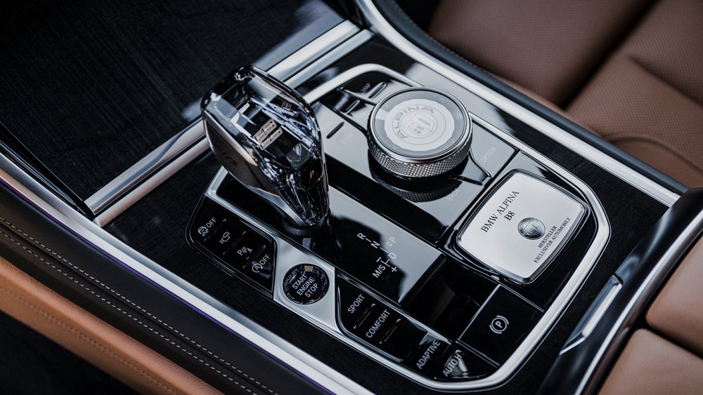 The crystal glass iDrive controller inside the 2022 BMW Alpina B8 Gran Coupé.