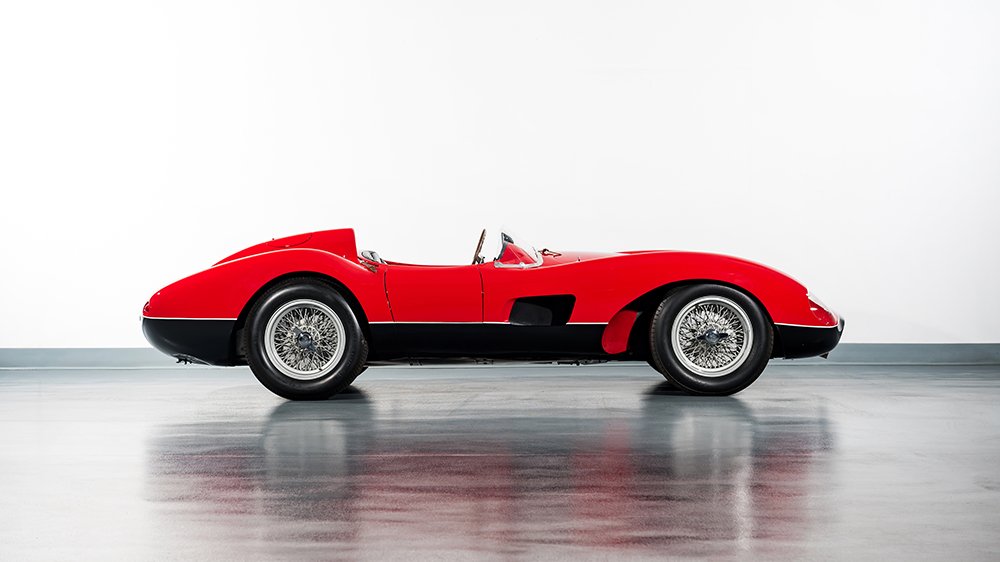 The 1957 Ferrari 500 TRC Spider by Scaglietti from the side