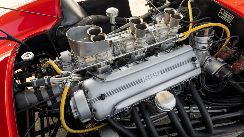 The engine inside a 1955 Ferrari 410 Sport Spider.