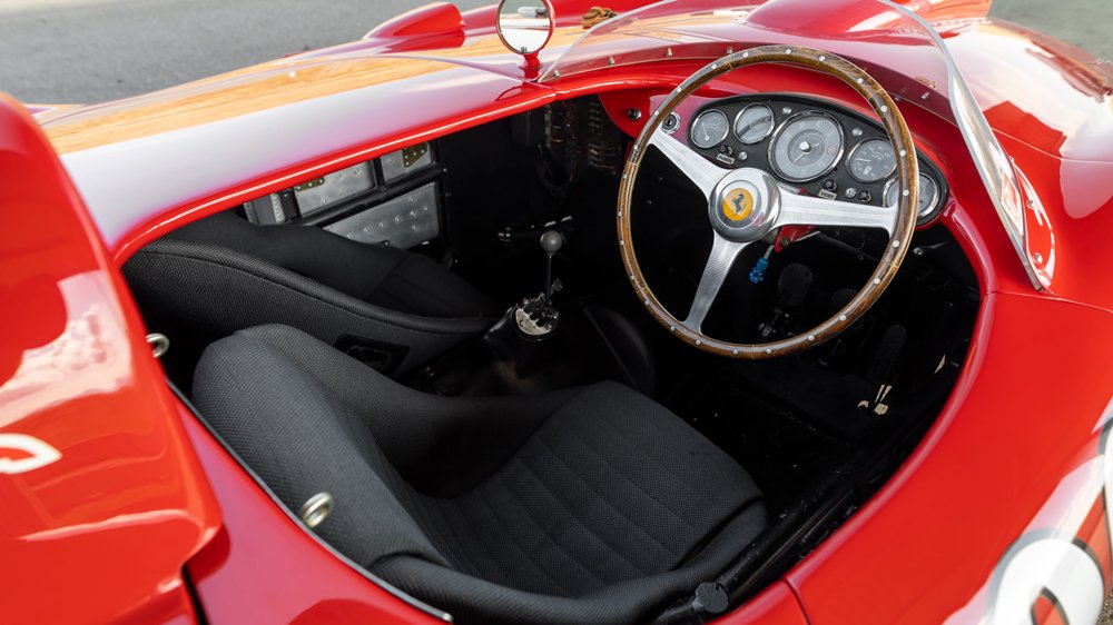 The cockpit of a 1955 Ferrari 410 Sport Spider.