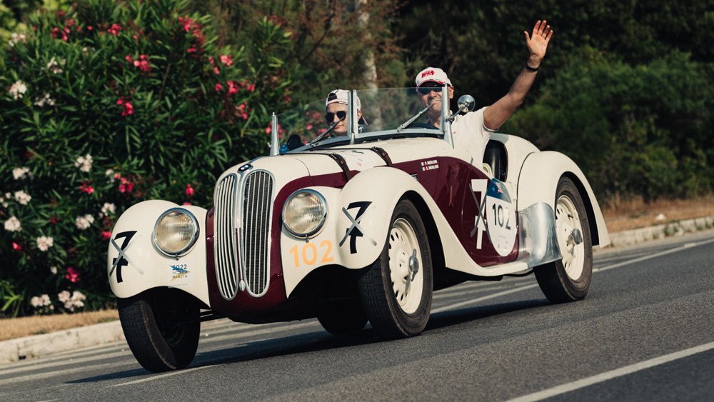 A 1937 BMW 328 at the 2022 Mille Miglia Storica.