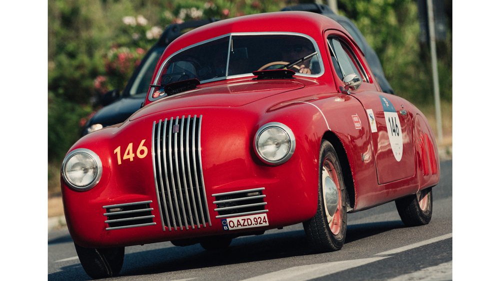 A 1948 Fiat 1100 S MM “Gobbone” at the 2022 Mille Miglia Storica.