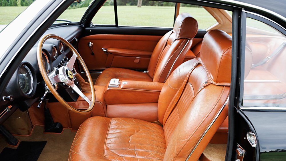 The interior of a 1961 Ferrari 400 Superamerica Series I Coupé Aerodinamico.