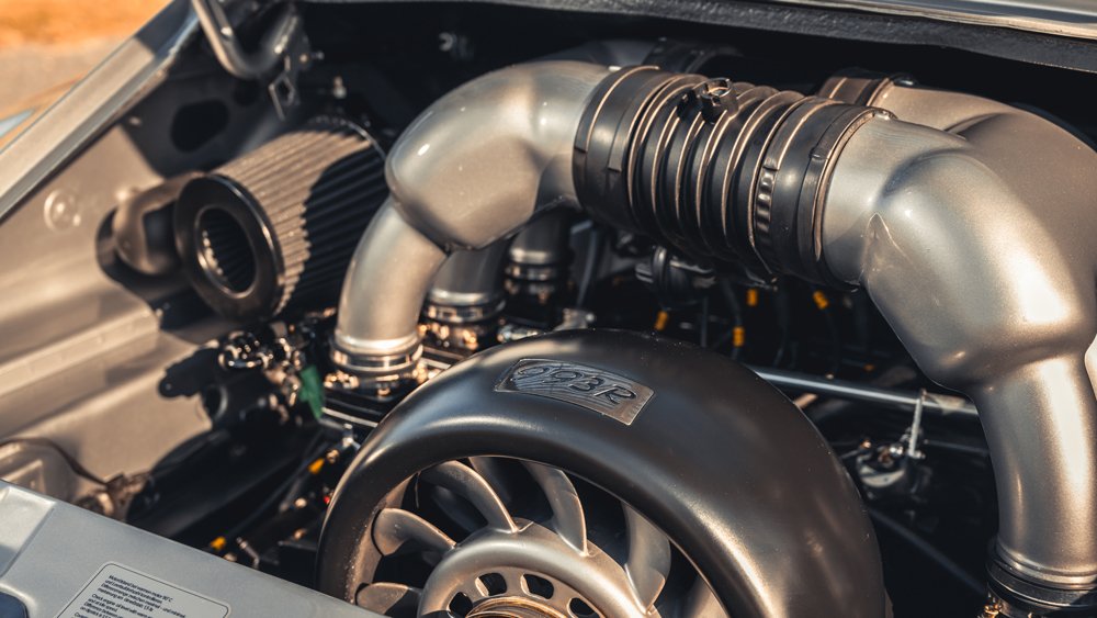 The 3.8-liter flat-six engine in the 993R, a restomod Porsche 911 from Paul Stephens.