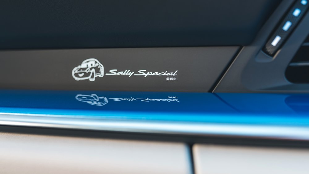 Unique badging for the Sally Special, a collaboration between Porsche and Pixar.
