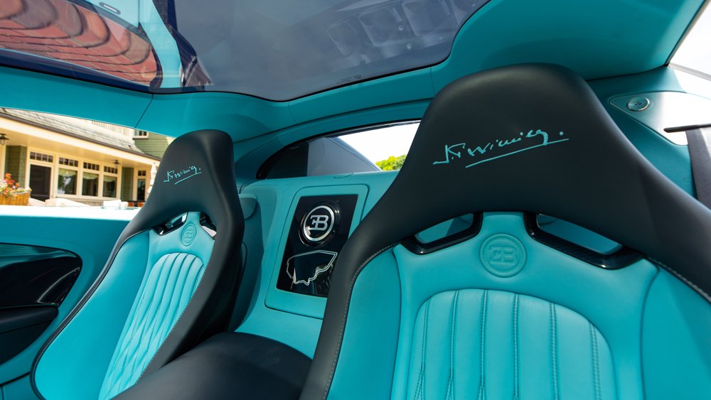 The interior of a 2014 Bugatti Veyron 16.4 Grand Sport Vitesse Jean-Pierre Wimille Legend Edition supercar.