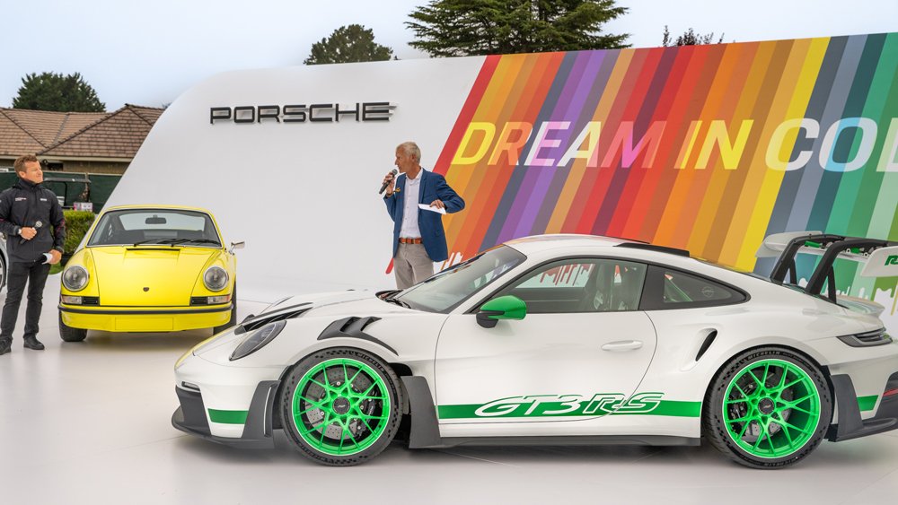 Presenting the 2023 Porsche 911 GT3 RS at the 2022 edition of the Quail, A Motorsports Gathering.