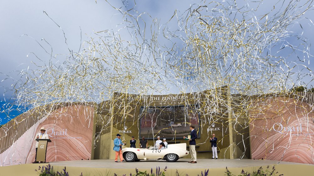 The 1956 Jaguar D-Type, owned by William Pope, winning Best of Show. at the Quail, A Motorsports Gathering in 2022.