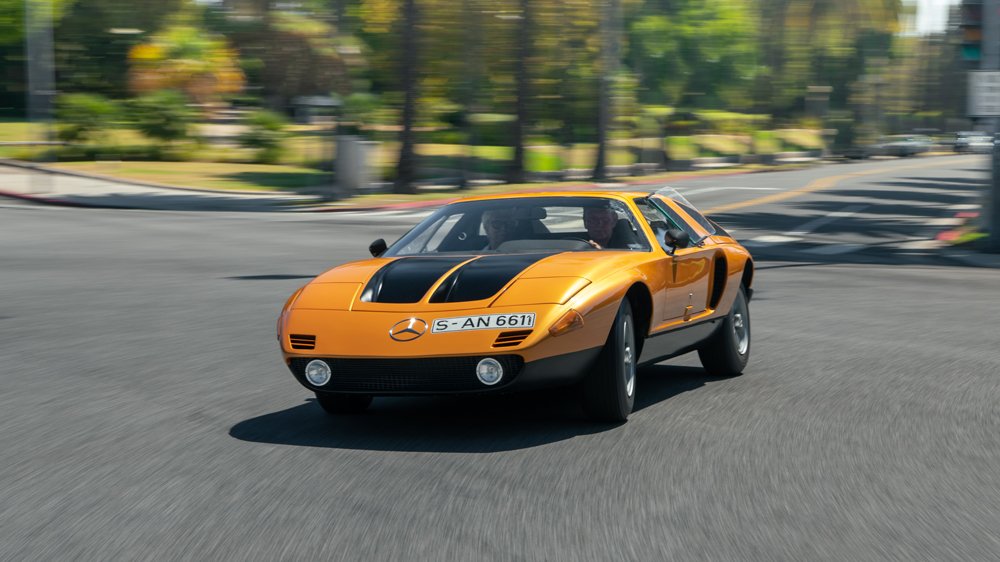An example of the experimental 1970 Mercedes-Benz C111 on the road.