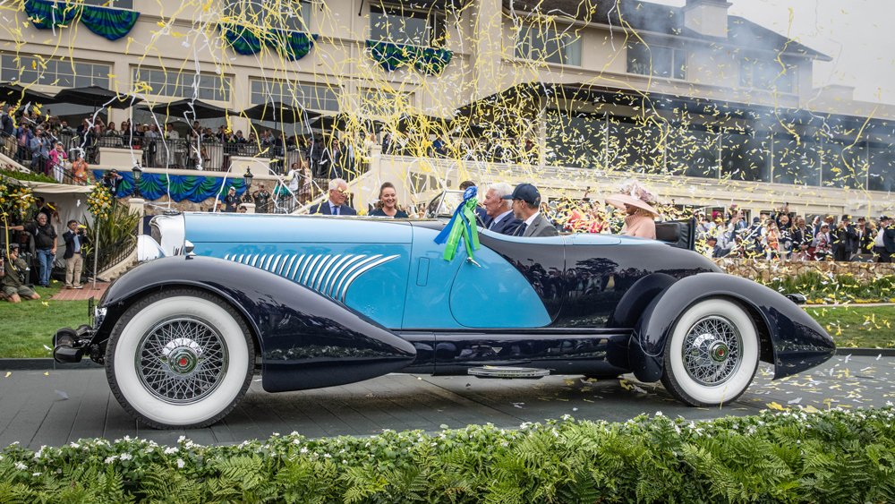 The 1932 Duesenberg J Figoni Sports Torpedo wins Best of Show at the 2022 Pebble Beach Concours d'Elegance.