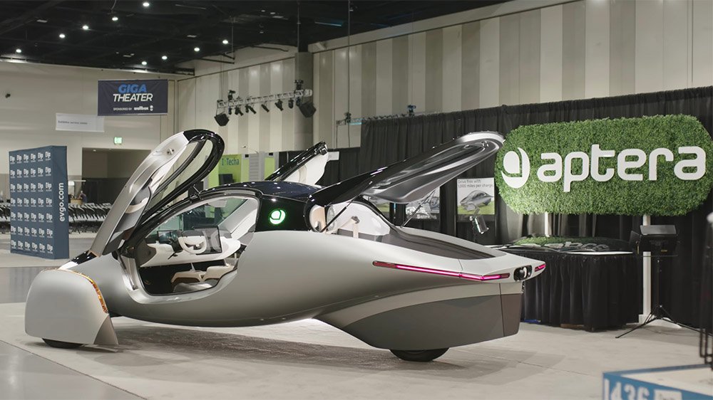 Rear 3/4 view of the Aptera Motors Gamma prototype