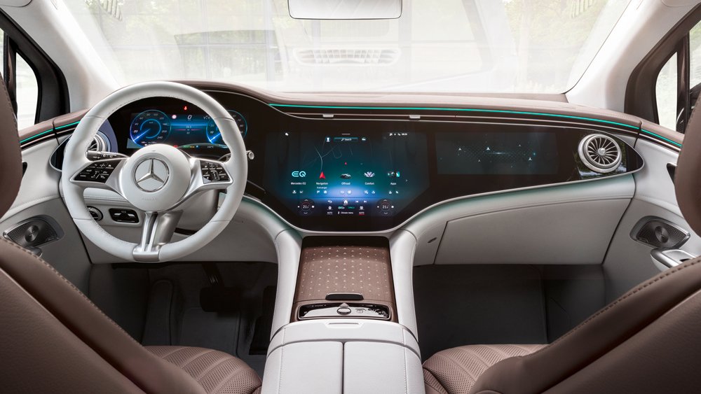 The interior of the Mercedes-Benz EQE SUV.