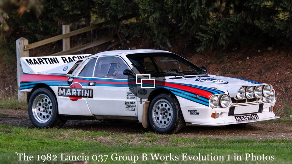 A 1982 Lancia 037 Group B Works Evolution 1 race car.