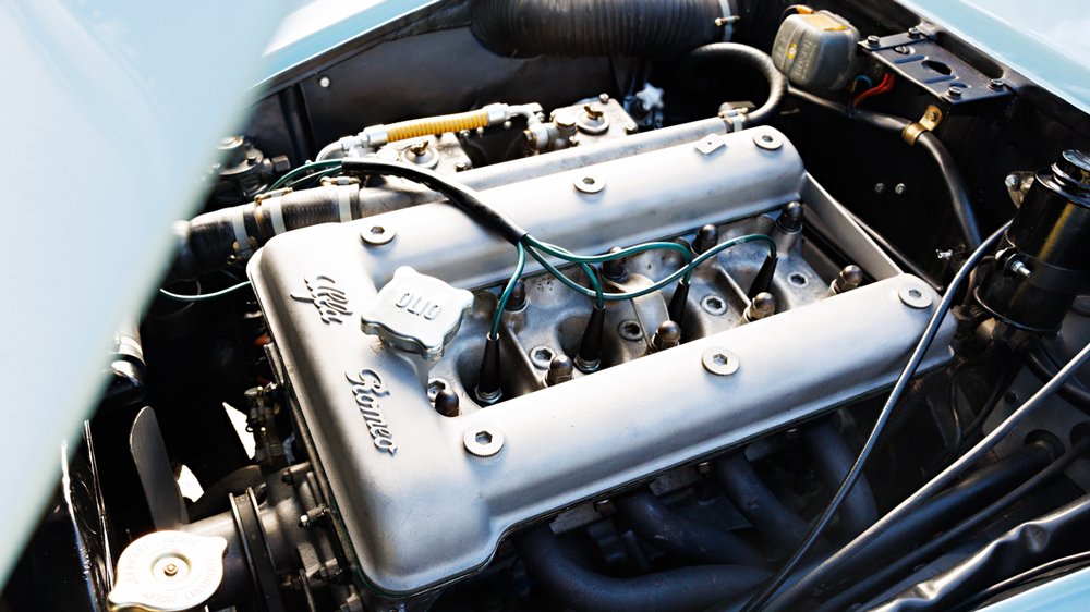 The engine inside a 1962 Alfa Romeo Giulietta SZ Coda Tronca.