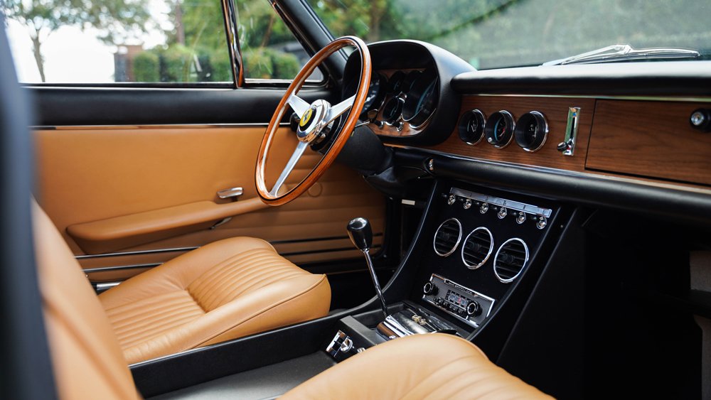 The interior of a 1966 Ferrari 330 GTC restored by Bell Sport & Classic.