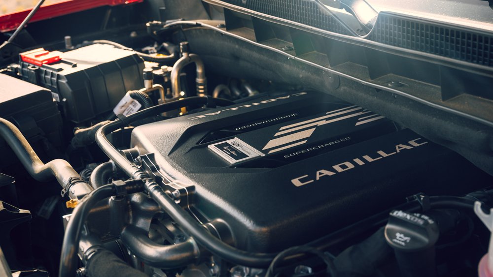 The supercharged 6.2-liter V-8 inside the 2023 Cadillac Escalade-V.