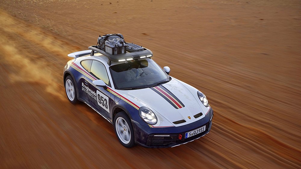 The 2023 Porsche 911 Dakar from above