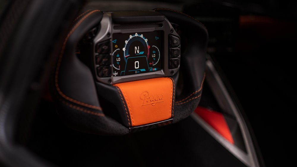 The steering wheel inside the Praga Bohema hypercar.