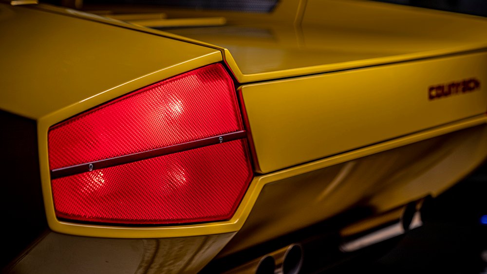 Rear view of Lamborghini Polo Storico’s reconstructed 1971 Countach LP 500