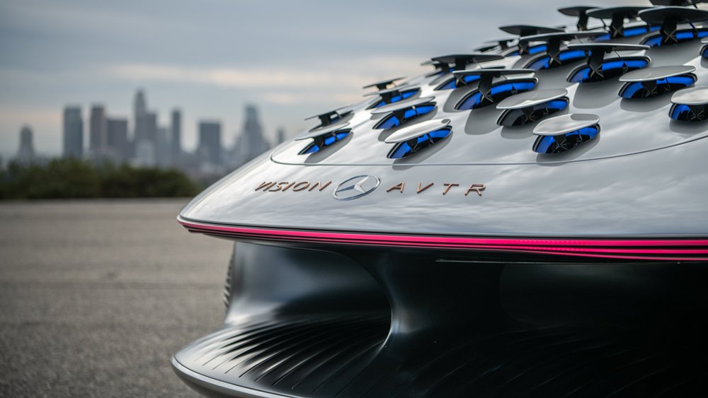A close-up of the Mercedes-Benz Vision AVTR concept's rear flaps.