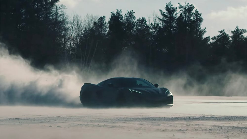 A hybrid Chevrolet C8 Corvette prototype undergoing cold-weather testing