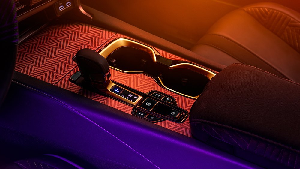 The detailing around the gear shift of the 