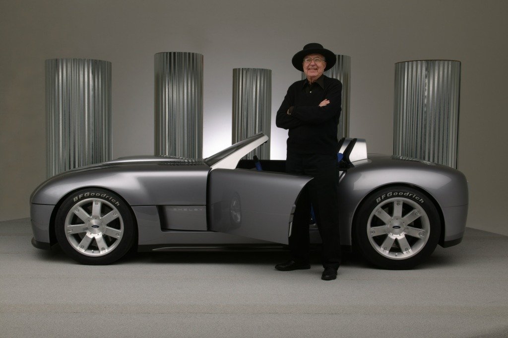 Carroll Shelby alongside a unique 2004 Shelby Cobra Prototype, now owned by Chris Theodore, one of the designers who worked on the concept.